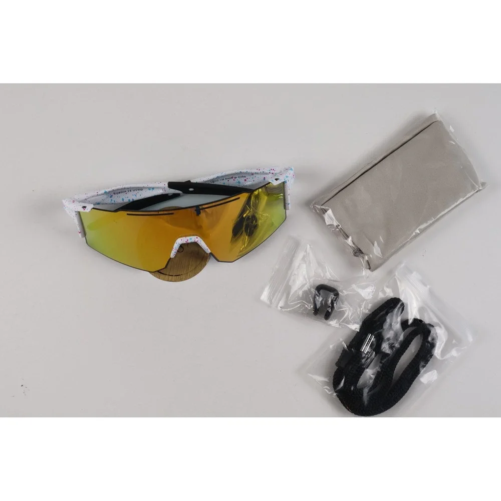 Ukoly Sports Sunglasses Polarized Shield White Splatter Gold Lens New
